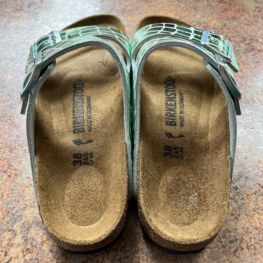 Birkenstock Green Metallic Croc-Print Arizona Sandals - Picture 3 of 9